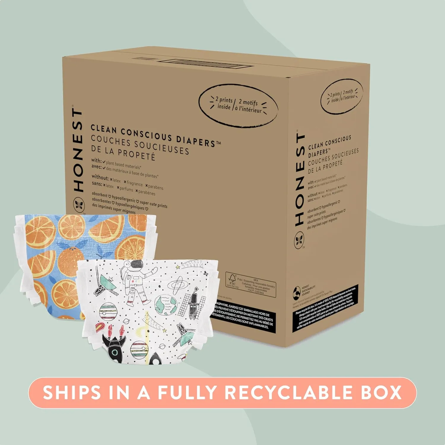 The Honest Company Clean Conscious Diapers | Plant-Based, Sustainable | Space Travel + Orange You Cute | Super Club Box, Size 4 (22-37 lbs), 104 Count 2 The Honest Company Clean Conscious Diapers | Plant-Based, Sustainable | Space Travel + Orange You Cute | Super Club Box, Size 4 (22-37 lbs), 104 Count - Image 2